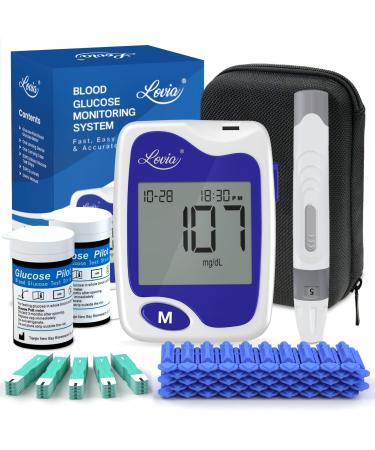 Diabetes Testing Kit - Lovia Blood Sugar Test Kit, 50 Glucometer Strips, 1 Lancing Device, 50 Lancets and Carrying Case, Glucose Meter Kit with Strips and Lancets, No Coding