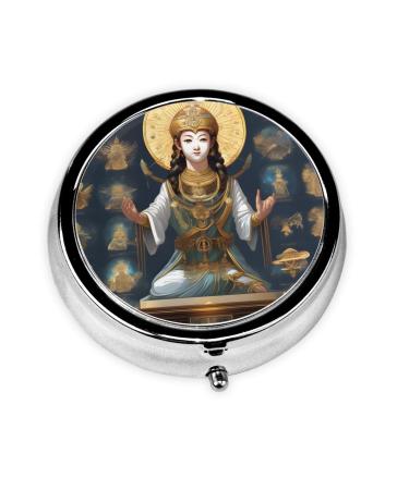 Statue of Godround Pill Box 3 Compartment Round Pill Box Organizer # Portable Travel Pill Box for Traveling. Black