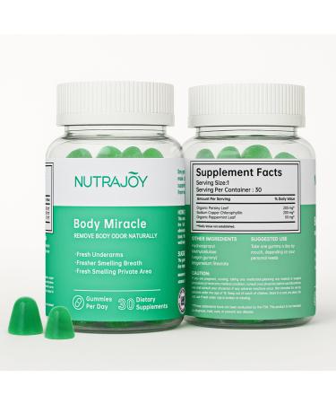 NUTRAJOY Chlorophyll Gummies for Women & Men - Body Odor Eliminator Supplement with Natural Internal Deodorant Support - Digestion Health Immune Support - Vegan Sugar Free - 30 Gummies