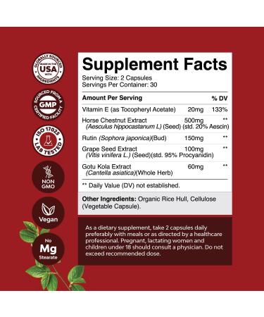 Vein Support Supplements Leg and Veins - Full Body Circulation Supplement for Spider & Varicose Veins and Improved Flow with Horse Chestnut Extract - Vegan Non-GMO Capsules - 60 Count (2 Pack) 60 Count (Pack of 2) - Buy Online on GoSupps.com