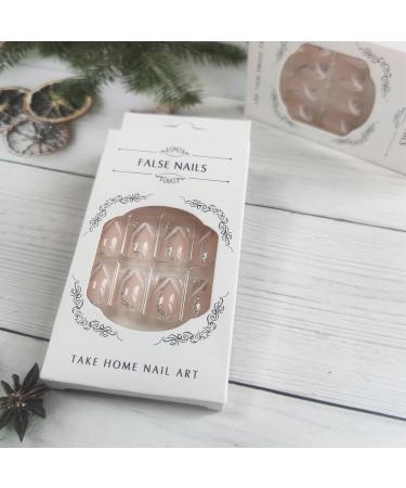 24Pcs Glossy Silver Glitter Curve Press-On Nails | Medium Square Acrylic Full Cover Fake Nails for Coquette Women & Girls - Sparkly Manicure Gel Glue Sticks - Buy Online on GoSupps.com