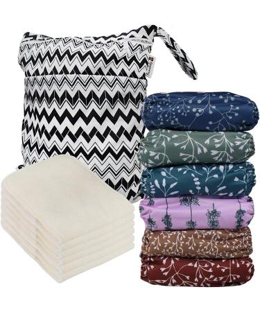 Anmababy 6 Reusable Pocket Cloth Diapers with Bamboo Inserts + Dry/Wet Bag - 6 Pack (Girl-2) - Buy Online on GoSupps.com