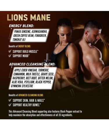 Lions Mane Mushroom 20000mg Capsules with Cordeyceps, Reishi, Elderberry, Panax Ginseng - 35-in-1 Brain & Immune Support (120 Capsules) - Buy Online on GoSupps.com