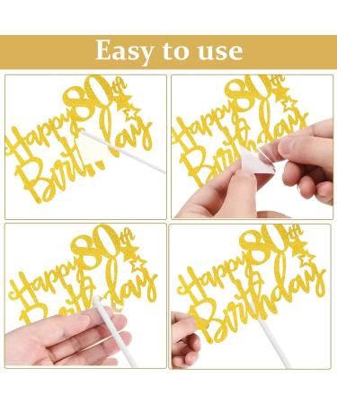 onehous Happy 80th Birthday Cake Topper Gold 80th Birthday Decoration Cake Topper 80th Birthday Cake Topper With Glitter Star Cupcake Topper Cake Decorations for Women Men 80th Birthday Decoration Gold 80th - Buy Online on GoSupps.com