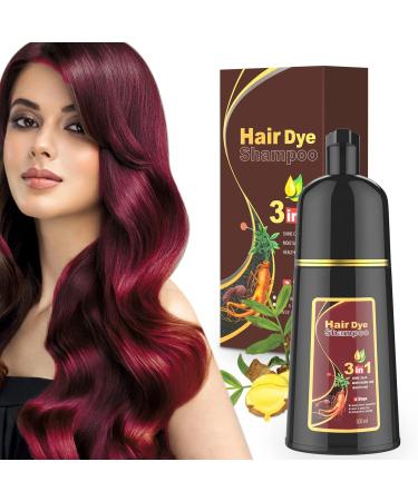 Tanfeine Wine Red Shampoo Natural Herbal Hair Dye Shampoo 3 in 1 for Men Women Home Salon Beauty Nourishes Long Lasting Care Instantly Hair Color Shampoo for Gray Hair Coverage 16.9Fl Oz