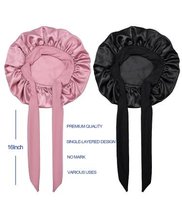 Satin Silk Kids Bonnet Cap 2pcs Set - Adjustable Straps for Comfortable Sleep - No Slip-Off Design - Black/RoseGold - Buy Online on GoSupps.com