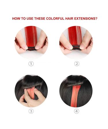 12 PCS Red Hair Extensions Party Highlights - 22 inch Colored Hairpieces Clip in Synthetic Hair Extensions for Halloween - SOYZMYX - Buy Online on GoSupps.com