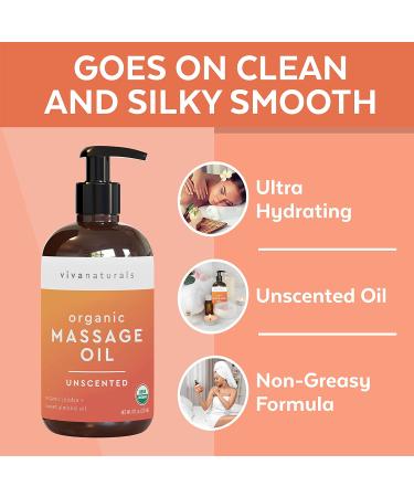 Certified Organic Unscented Massage Oil - Non-Greasy Formula for Muscle Relief and Relaxation - 8 fl. oz - Buy Online on GoSupps.com