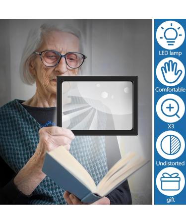 3X Magnifying Glass with LED Light for Reading Page Magnifier for Reading Full Page Rectangle Lighted Magnifier Large Viewing Area for Low Vision Person and Seniors - Buy Online on GoSupps.com