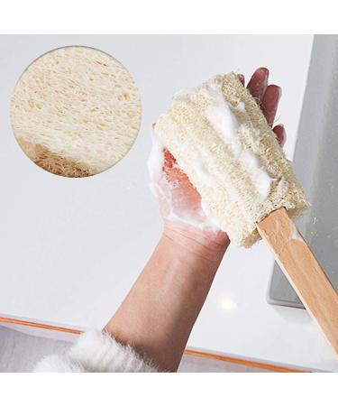 Natural Exfoliating Loofah Bath Brush on Stick - 9.4 Wooden Handle Tubular Sponge Back Scrubber for Men & Women - Buy Online on GoSupps.com