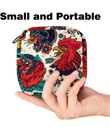 Colorful Rooster Tiger Rose Napkin Storage Bag | Portable Zippered Pouch for Women & Teen Girls - Buy Online on GoSupps.com