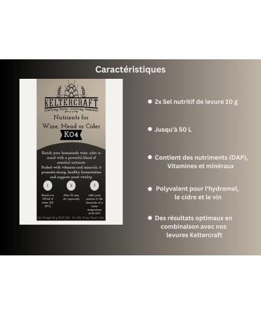 Sel nutritif pour levure Keltercraft K04 20g: pour 50L de vin/hydromel/cidre Sel de fermentation Nourriture pour levure DAP avec vitamines Sel nutritif pour la fermentation - Buy Online on GoSupps.com