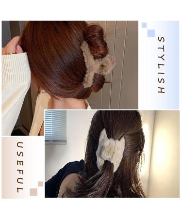 Songaa Hair Claw Clips for Women (2 PCS) - Strong Hold Plush Hair Barrettes for Thick Thin Long Hair - Cute Non-Slip Hair Accessories in Coffee & Beige - Buy Online on GoSupps.com