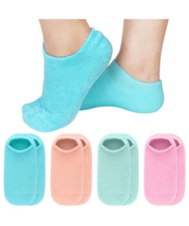 4 Pairs Moisturizing Spa Socks Aloe Socks Gel Sleeping Fuzzy Socks Lotion Feet Infused Socks Foot Care Heel Spa Socks for Women Men Repairing Softening Dry Feet Cracked Heels
