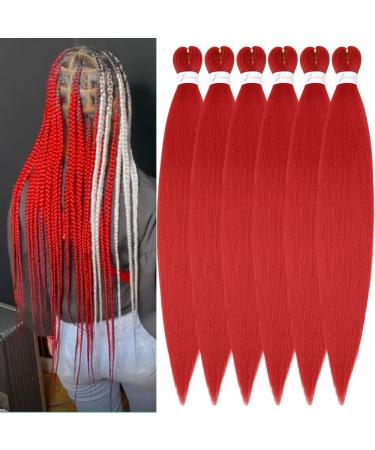 YDDM PRE Stretched Braiding Hair Extensions 32 inch 6packs Extensions Kunsthaar Braids Red Hair extension Art hair for braid extension for braids jumbo braids hair (32 inches red#) 81cm-32 inch (6 Pack) Red#