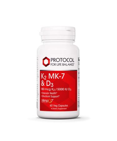 PROTOCOL FOR LIFE BALANCE - K2 MK-7 and D3 - Vascular Health and Structural Support Bone Strength Appetite Suppressant Natural Weight Loss Supports Calcium Absorption - 60 Veg Capsules