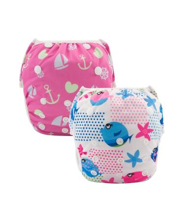 Alvababy swimming diapers 2 pieces of baby toddler infant Snap One size reusably adjustable 0-2 years of baby young girls sw09-10-de SW09-10 0-2 years (2 Pack) - Buy Online on GoSupps.com