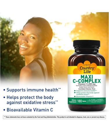 Country Life Maxi C-Complex 1000 mg - 180 Tablets | High Potency Vitamin C Supplement - Buy Online on GoSupps.com