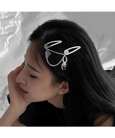 Set of 2/6 Gothic Halloween Barrettes Hair Clips with Chains Punk Hip Hop Style Hair Accessories (M A+B+C) M A+b+c - Buy Online on GoSupps.com