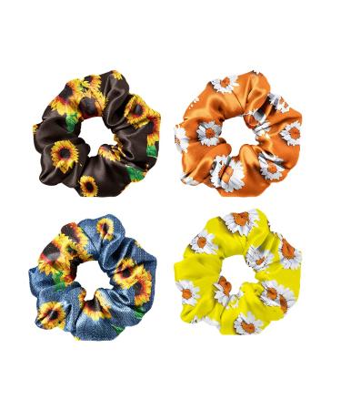 WIRESTER Satin Hair Scrunchies Set - Sunflowers Daises Pattern | Soft Silk Hair Ties for Women Girls - Buy Online on GoSupps.com