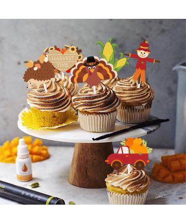 18pcs Glitter Dessert Cupcake Topper Thanksgiving Gratitude Autumn Farm Harvest Corn Turkey Theme Decor for Boys Girls Men Women Happy Birthday Party Decoration Supplies - Buy Online on GoSupps.com