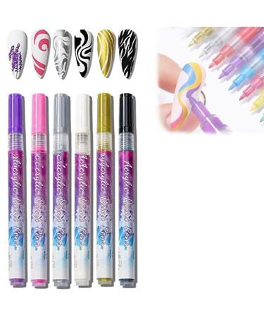 12 Colors Ultra Thin Curve Manicure Marker Gel Nail Art Fine Point Pens for Painting Nails 3D Nail Art Painting Pen Quick Dry Easy to Color Nail Point Graffiti Dotting Pen 6pcs-2