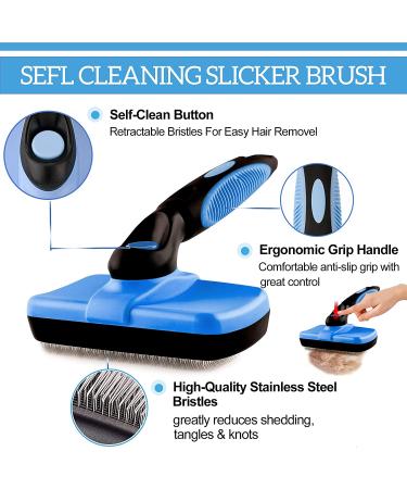 Pet Hair Remover Brush Bundle - Deshedding Brush, Undercoat Rake, Slicker Brush, Stainless Steel Comb - Dog and Cat Grooming Tool Set for Long, Medium, Short Hair - Blue - Buy Online on GoSupps.com