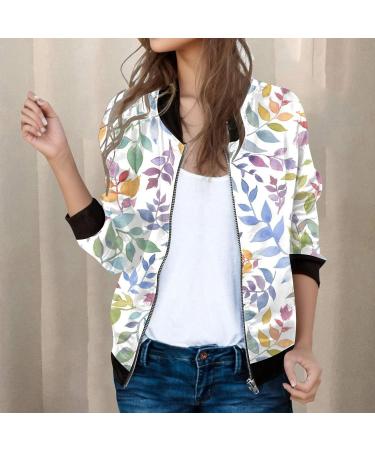 Women's Light Bomber Jacket with Flower Pattern - Casual Aviator Zip Summer Outwear in Green XL - Buy Online on GoSupps.com