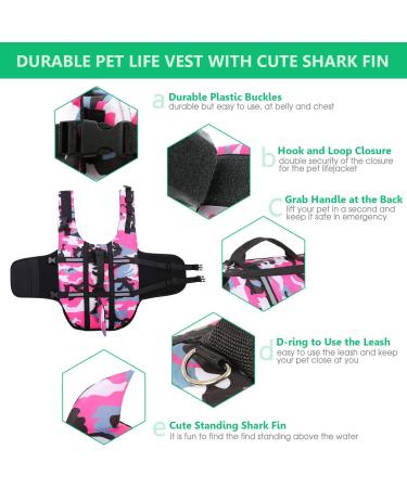 Cit toile Camouflage Dog Life Jacket - Reflective Swimming Vest for Small Medium & Large Dogs | Shark Design | Pink | Safe for Sea Lake & River - Buy Online on GoSupps.com