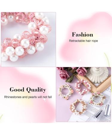 HINZIC Flower ROSE Hair Elastic Ties - Pack of 4 | Crystal Pearl Hair Accessories for Women, Girls - Perfect Gift for Christmas, Valentine's Day - Buy Online on GoSupps.com