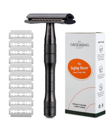 Safety Razor with 10 Double Edge Blades Refills Single Blade Razor Zero Waste Reusable Razor for Men Women Smooth Closed Shave - Matte Black Matte Black(2)