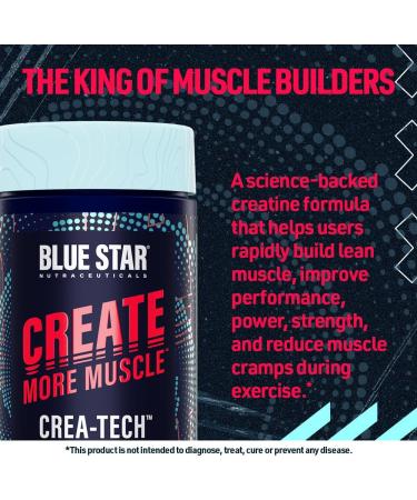 Blue Star Nutraceuticals CREA-TECH - Creapure Creatine Monohydrate - w/Electrolytes. Creatine + Electrolytes Capsules - Build Muscle and Increase Strength | 30 Day Supply - 120 Veggie Capsules - Buy Online on GoSupps.com