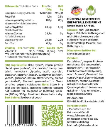 Organic Energy Balls with Guarana & Acai | Natural Coffee Alternative | Cherry Flavor | 80g - Buy Online on GoSupps.com