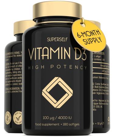 Vitamin D3 4000 IU - Vitamin D Tablets High Strength - 180 Softgel Capsules - VIT D Supplement for Strong Bones Muscles Teeth Immune System - High Absorption Cholecalciferol D3 Vitamins 4000IU 180 Count (Pack of 1)