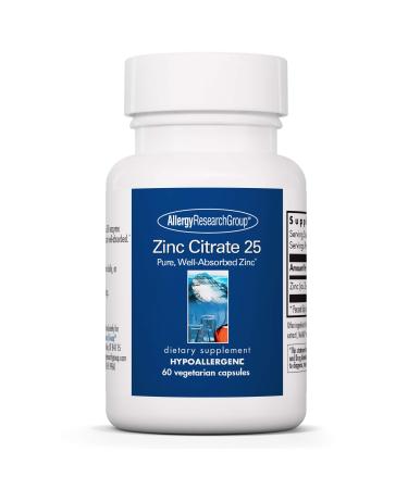 Allergy Research Group - Zinc Citrate 25 mg - Immune Mood Bone Support - 60 Vegetarian Capsules