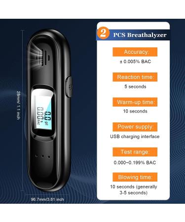 2 Pcs Portable Breathalyzer Tester with LED Display - Accurate Alcohol Detection for Personal & Professional Use - Buy Online on GoSupps.com