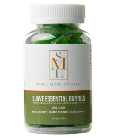 Suave Moss Lifestyle | Sea Moss Gummies with Bladderwrack and Burdock Root | 60 Gummies | Apple Flavour | All Natural Vegan Gluten Free Non GMO Dr Sebi.