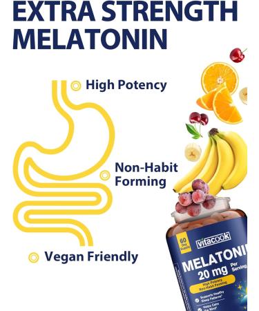 Vitacook Melatonin 20mg Vegan Tablets Extra Strength Sleep Supplement Non-Habit Forming Support The Body s Natural Sleep Cycle 120 ct - Buy Online on GoSupps.com