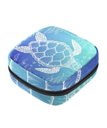 Menstruation pad bag with zipper women's napkin bag tampons collecting bags for women and girls (sea turtle in line art pattern)