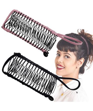 Awyy 2 pieces of bananas on hair clip banana hair clips stretch banana clips bananas stretchy hair accessories for natural thick hair 30 teeth black and pink