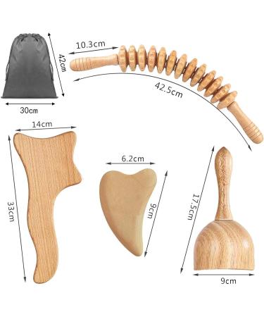 4-Piece Gua Sha Set & Wood Massage Roller for Pain Relief & Relaxation | Perfect for Neck Legs Eyes & Back - Buy Online on GoSupps.com
