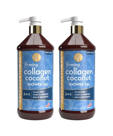 Arganatural Firming Collagen Coconut Shower Gel, 960ml/32 fl oz, 2-Pack, Paraben-Free Bath Soap, Soften and Cleanse Skin Firming Collagen Coconut 32 Fl Oz (Pack of 2)