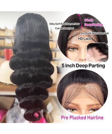 Yamikk 28 inch Full Lace Front Human Hair Wig - Body Wave, Pre Plucked with Baby Hair, 180% Density - Natural Looking Women's Frontal Wig - Buy Online on GoSupps.com