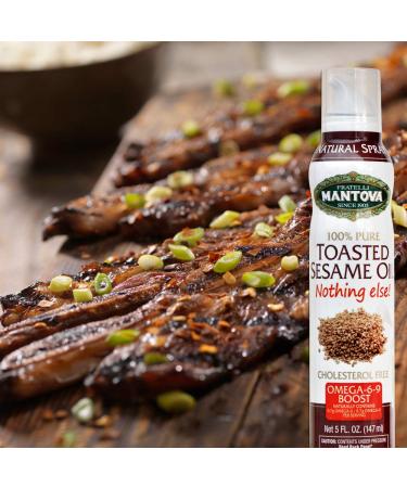 Mantova Toasted Sesame Oil 5 oz - 100% Pure Cooking Spray with Omegas | Ideal for Grilling, Baking, Seasoning | Oil Dispenser Bottle for Precise Application | 5 Fl Oz - Buy Online on GoSupps.com