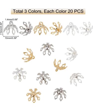 PandaHall Flower Bead Cap 60pcs Brass Bell Bails End Charm Caps with Filigree Spacer Beads - DIY Jewelry Making Supplies in Golden, Silver, Platinum - Buy Online on GoSupps.com