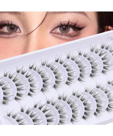 10 Pairs Clear Band Manga Lashes Natural Look 12MM Anime Lashes Spiky Japanese Korean Asian False Eyelashes Look Like Individual Clusters(Y18|12MM)