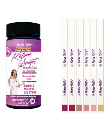 Nurse Hatty 230ct. Ketone Test Strips for Common Adkins Diets - URS-1K (Ketone Test) Urinalysis  Also for People with Diabetes & Diabetics - Ketone Script - Extra-Long Strips
