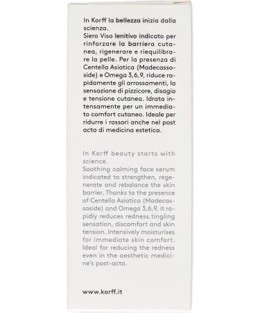 Korff Calming Cica Serum - Soothing and Hydrating Face Serum Anti-Redness for Sensitive Skin Vitamins and Biotic Acids 30 ml - Buy Online on GoSupps.com