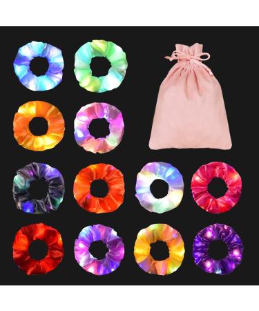 12PCS LED Hair Scrunchies URSMART Light up Scrunchies with Gift Bage Glow in the Dark Hair Scrunchies Multi Light Modes for Girls Glow Party Christmas Hair Accessories