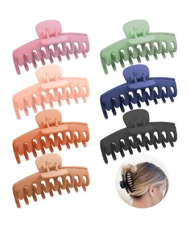Upgrade Your Hair Game with 7 Large Non-Slip Hair Claw Clips for Women and Girls - Strong Hold  Perfect for Thin and Thick Hair  4 Inches - Available in 7 Trendy Matte Colors! Pink  Blue  Green  Black  Orange  Brown